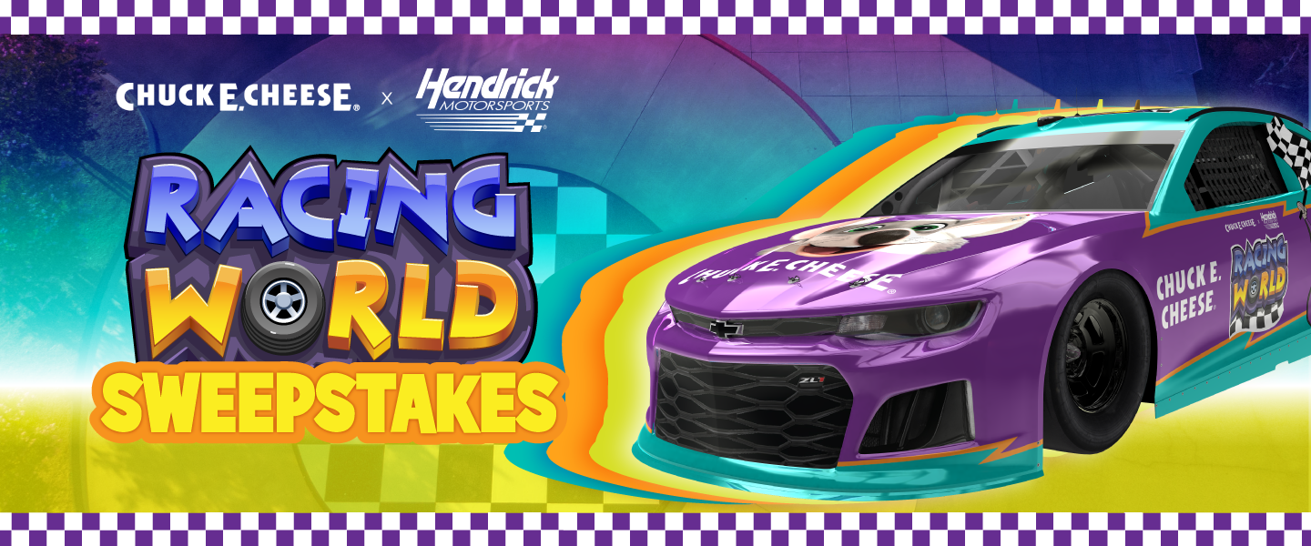 racing sweeps logo with chuck e cheese race car