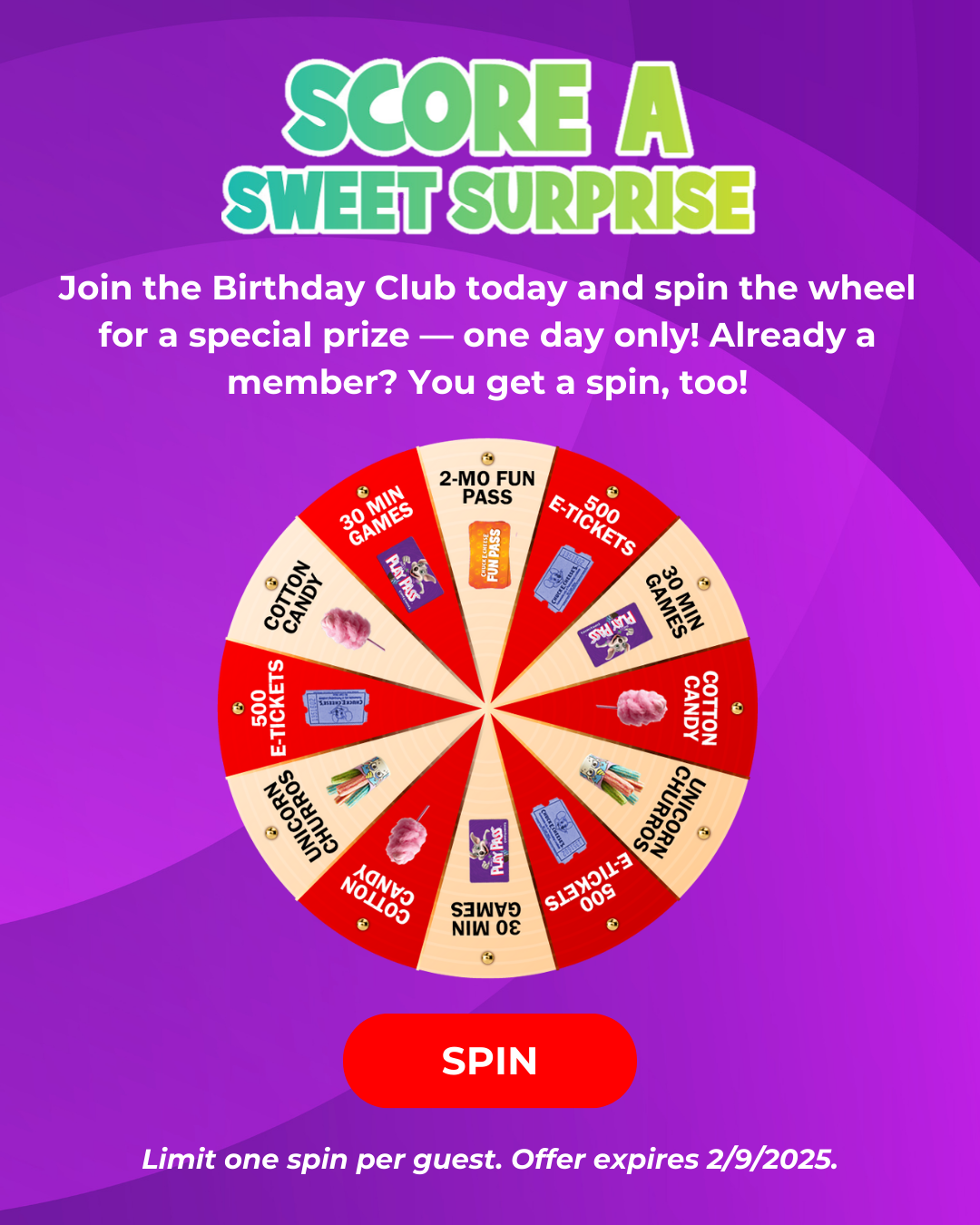 join the birthday club and spin to win a surprise