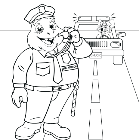 munch as a police officer with Chuck e. in a police car