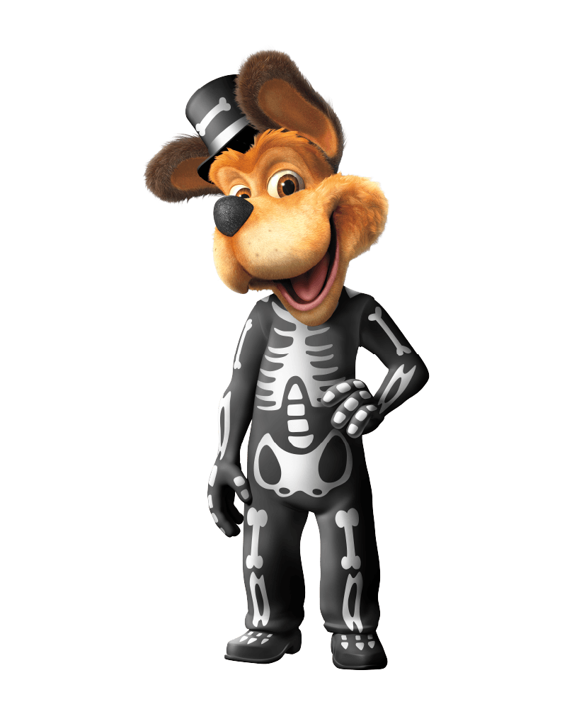 Jasper T. Jowls in a skeleton costume